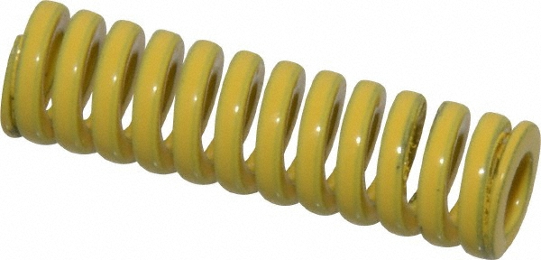 Die Spring: 3/8" Hole Dia, 3/16" Rod Dia, 1-1/4" Free Length, Yellow