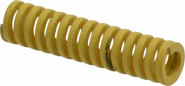 Die Spring: 3/8" Hole Dia, 3/16" Rod Dia, 1-1/2" Free Length, Yellow