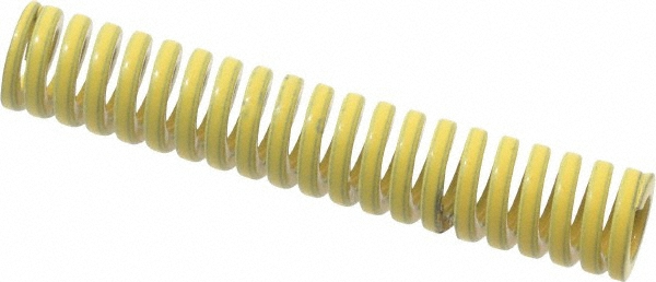 Die Spring: 3/8" Hole Dia, 3/16" Rod Dia, 2" Free Length, Yellow
