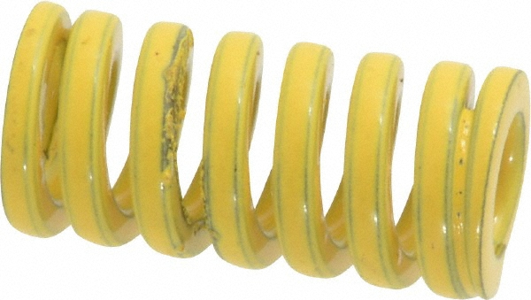Die Spring: 1/2" Hole Dia, 9/32" Rod Dia, 1" Free Length, Yellow