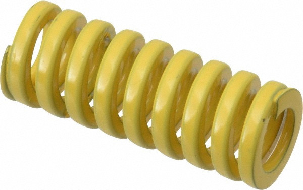 Die Spring: 1/2" Hole Dia, 9/32" Rod Dia, 1-1/4" Free Length, Yellow