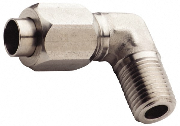 Made in USA TX-4-ME-A Stainless Steel Flared Tube Male Elbow: 1/4" Tube OD, 1/8-27 Thread, 37 ° Flared Angle Image