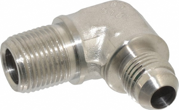 Made in USA TX-6-6-ME-A Stainless Steel Flared Tube Male Elbow: 3/8" Tube OD, 3/8-18 Thread, 37 &deg; Flared Angle Image