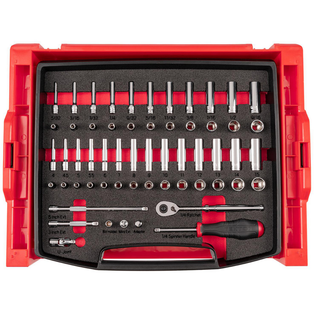 Tekton - Socket Set: Ratchet & Socket, 58 Pc, 1/4