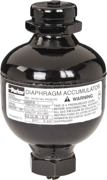 Parker AD016A25T9A1 10 Lb. Capacity, 3,620 psi Max Working Pressure, 4.69" High, Hydrin Diaphragm Accumulator Image