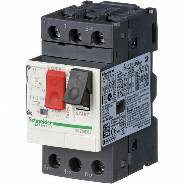 Schneider Electric GV2ME07 2.50 Amp, 690 VAC at 50/60 Hz, 3 Pole, Bolt On, Clip Motor Circuit Breaker Image