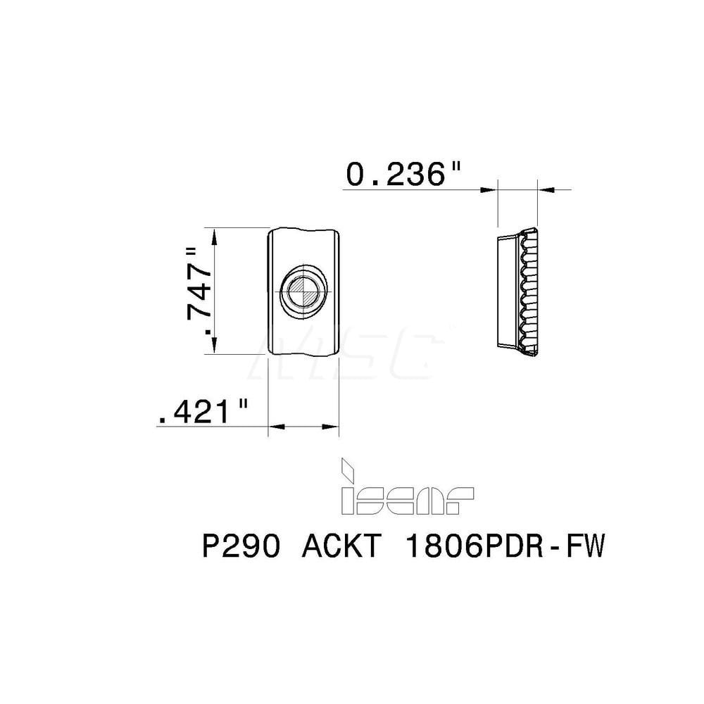 Iscar - Milling Insert: P290 ACKT 1806PDR-FW IC830, Solid Carbide