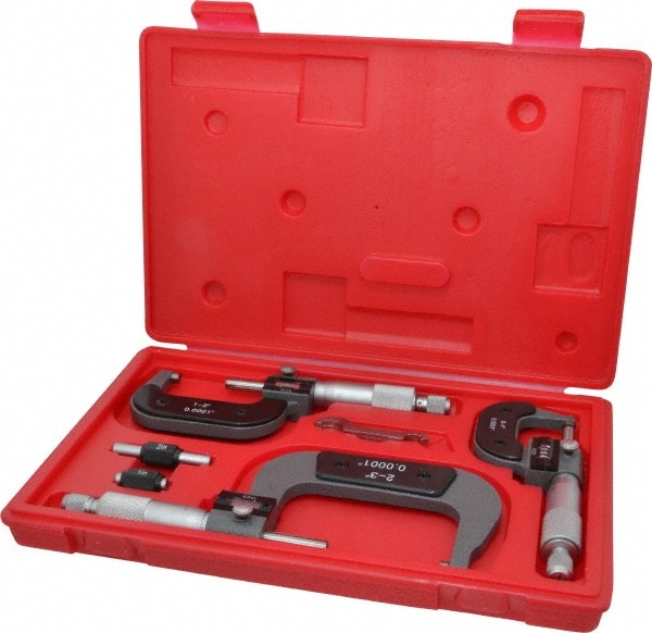Mechanical Outside Micrometer Set: 3 Pc, 0 to 3" Measurement