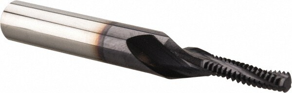 Helical Flute Thread Mill: #10-32, Internal, 3 Flute, 1/4" Shank Dia, Solid Carbide