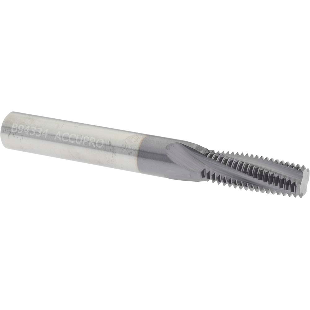 Helical Flute Thread Mill: 7/16-20, Internal, 4 Flute, 3/8" Shank Dia, Solid Carbide