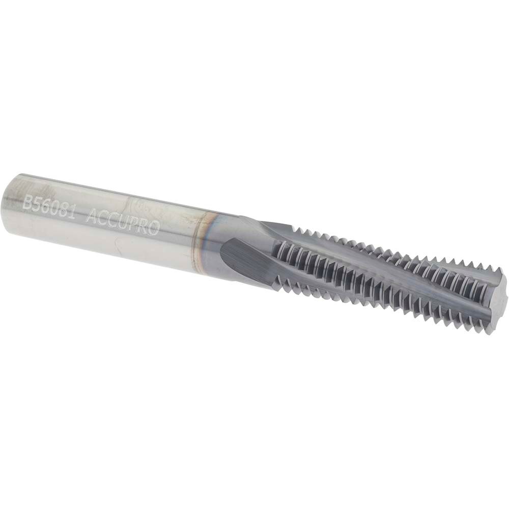 Helical Flute Thread Mill: 9/16-18, Internal, 4 Flute, 3/8" Shank Dia, Solid Carbide