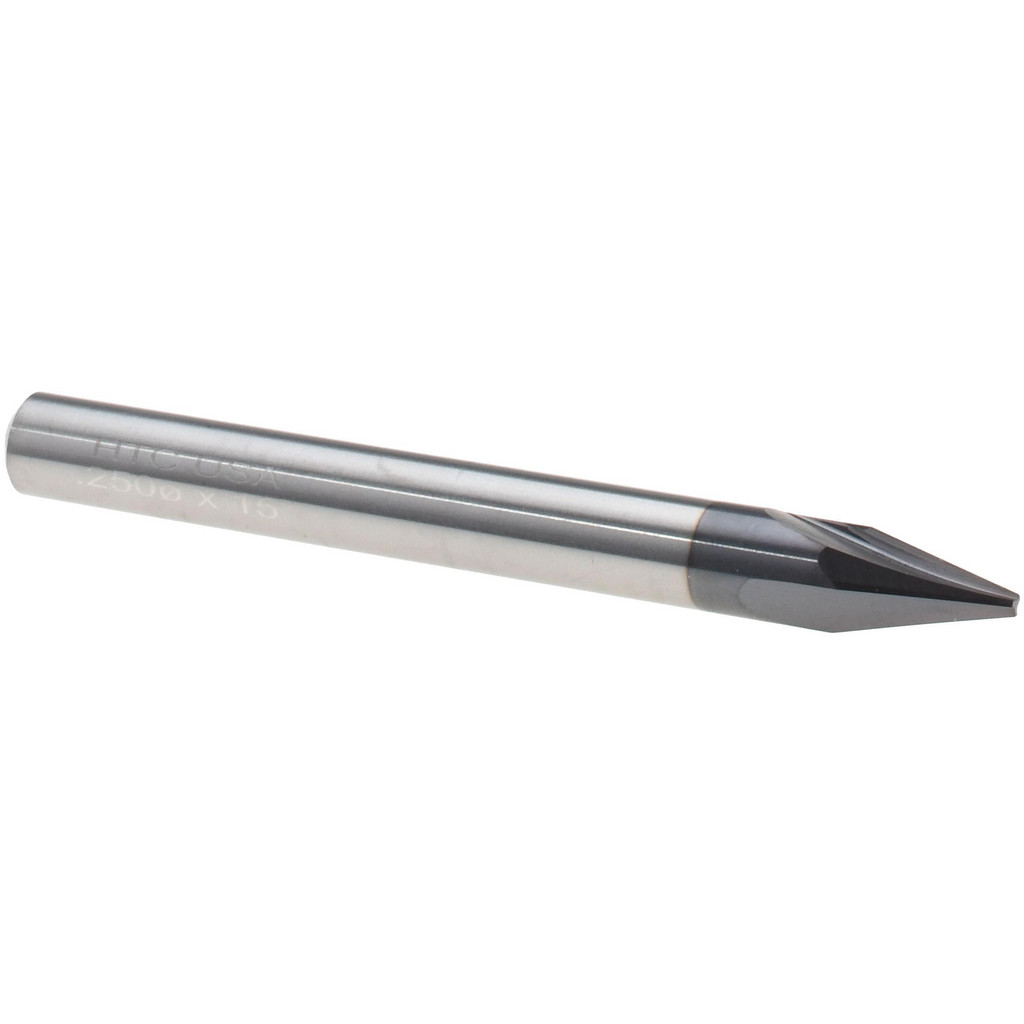 Harvey Tool Chamfer Mill: 1/4" Dia, 15 deg, 3 Flute, 1/4" Shank Dia, Solid Carbide, Single End - 2-1/2" OAL, AlTiN Coated | Part #18515-C3