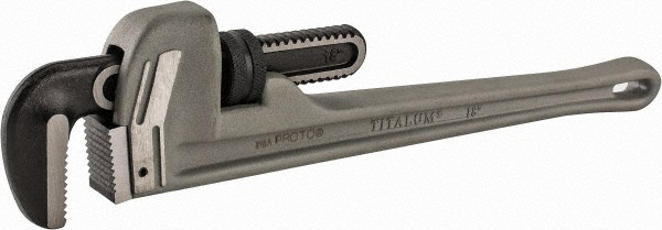 Straight Pipe Wrench: 1-1/2 to 3-1/2", 18" OAL, Aluminum