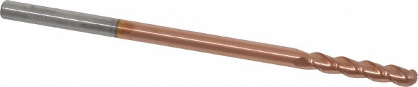 12184497 Ball End Mill: 3/16" Dia, 1" LOC, 3 Flute, Solid Carbide  