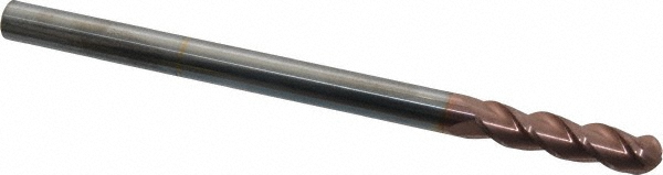12184530 Ball End Mill: 3/8" Dia, 1-1/2" LOC, 3 Flute, Solid Carbide  