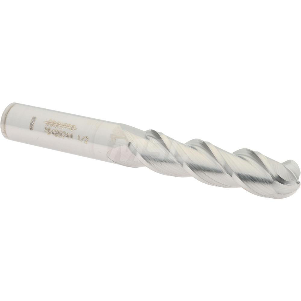 12184448 Ball End Mill: 0.5" Dia, 2" LOC, 3 Flute, Solid Carbide  