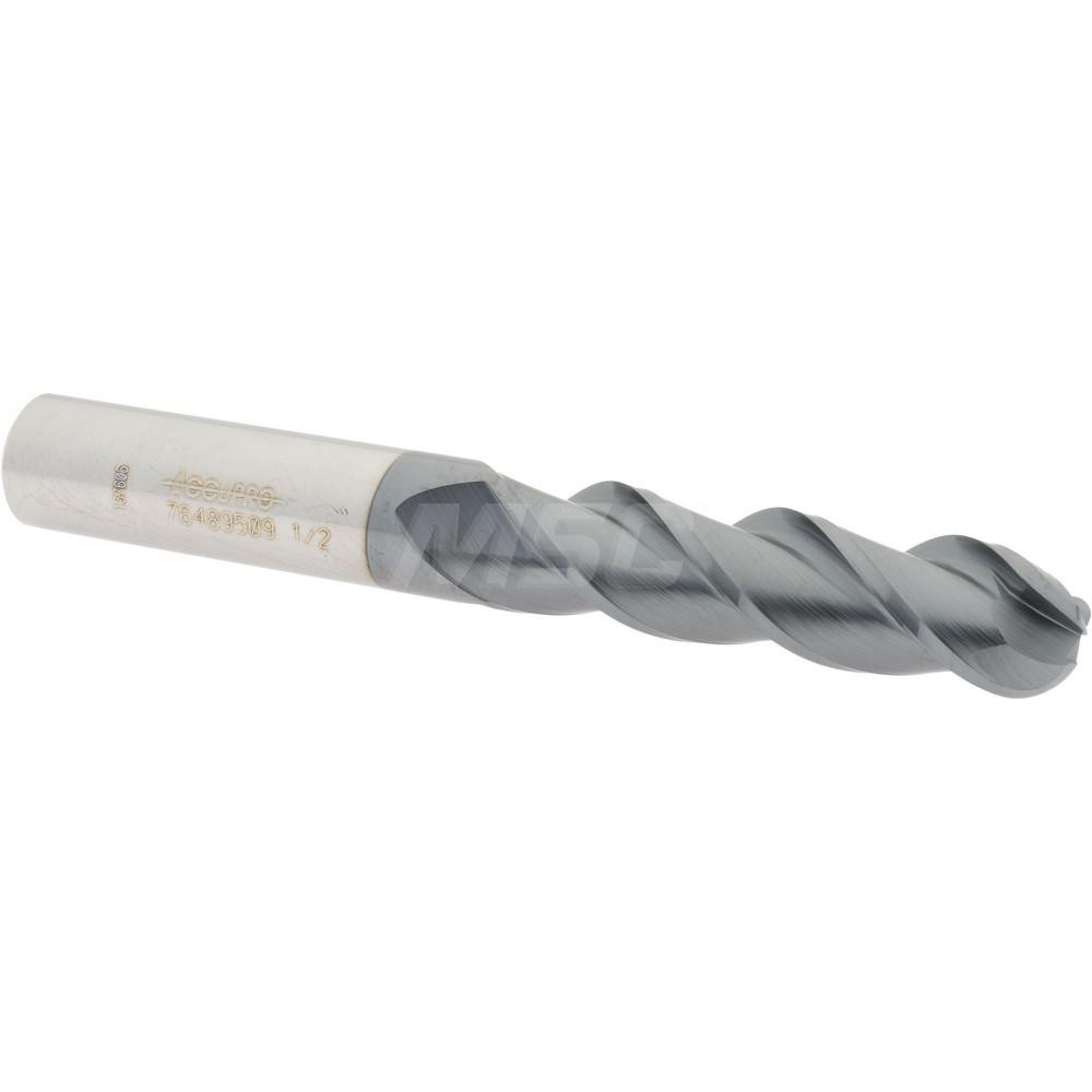12184450 Ball End Mill: 0.5" Dia, 2" LOC, 3 Flute, Solid Carbide  