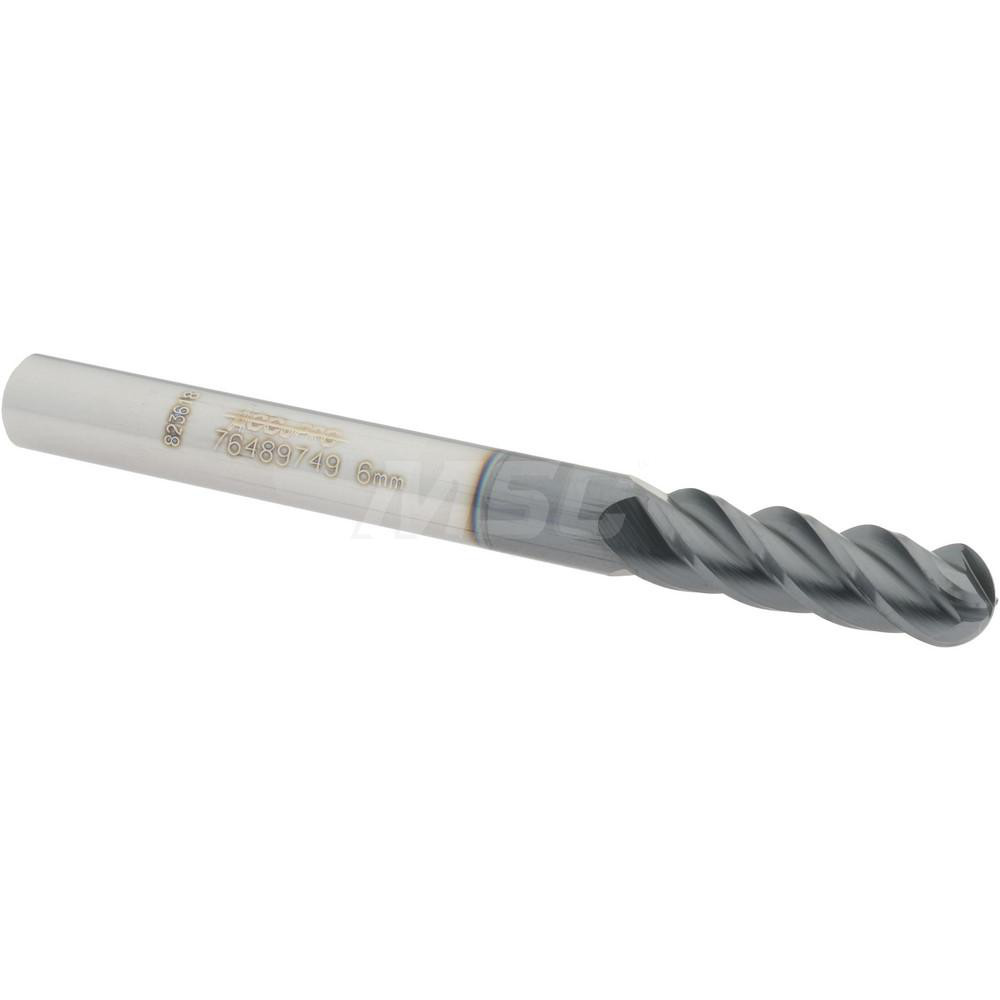 12184615 Ball End Mill: 0.2362" Dia, 0.748" LOC, 4 Flute, Solid Carbide  