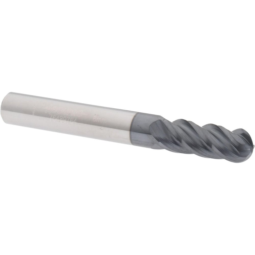 Accupro - Ball End Mill: 8.00 mm Dia, 20.00 mm LOC, 4 Flute, Solid ...