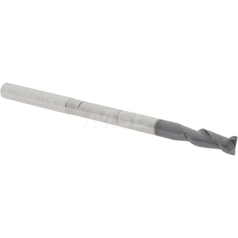 12181202 Square End Mill: 3/16 Dia, 1/2 LOC, 3/16 Shank Dia, 3 OAL, 2 Flutes, Solid Carbide  