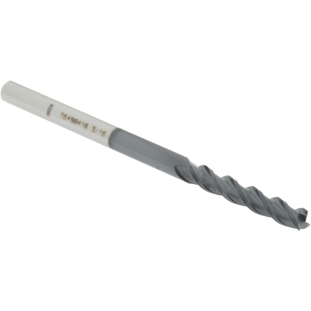 12178583 Square End Mill: 3/16 Dia, 1 LOC, 3/16 Shank Dia, 3 OAL, 3 Flutes, Solid Carbide  