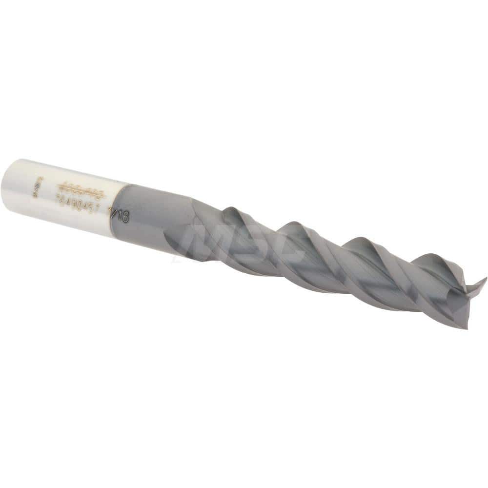 Accupro 12176632 Square End Mill: 7/16 Dia, 2 LOC, 7/16 Shank Dia, 4 OAL, 3 Flutes, Solid Carbide 
