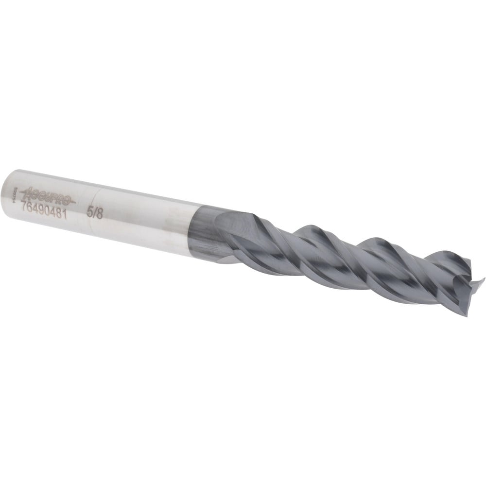 Accupro 12178615 Square End Mill: 5/8 Dia, 2-1/2 LOC, 5/8 Shank Dia, 6 OAL, 3 Flutes, Solid Carbide 