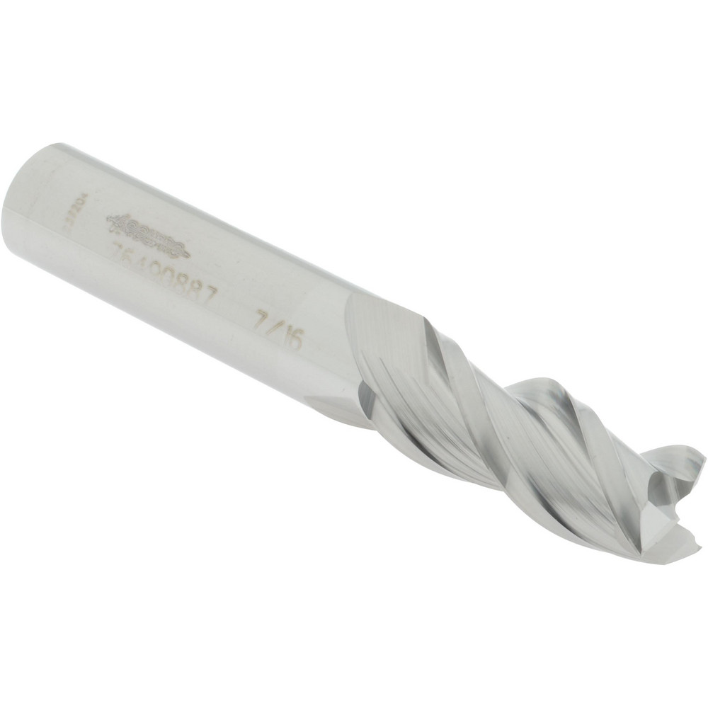 12178604 Square End Mill: 7/16 Dia, 1 LOC, 7/16 Shank Dia, 2-3/4 OAL, 3 Flutes, Solid Carbide  