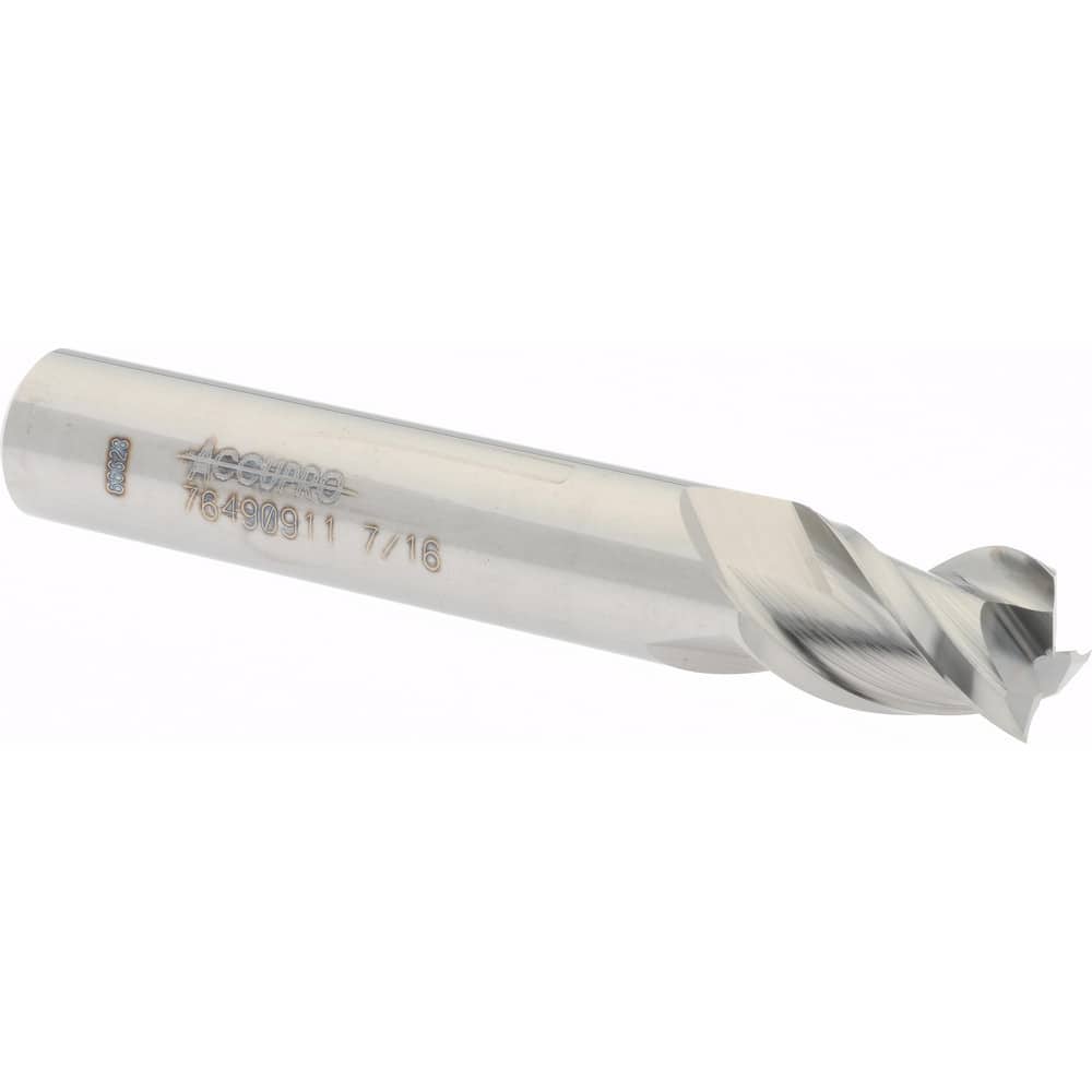 Accupro 12176619 Square End Mill: 7/16 Dia, 9/16 LOC, 7/16 Shank Dia, 2-3/4 OAL, 3 Flutes, Solid Carbide 