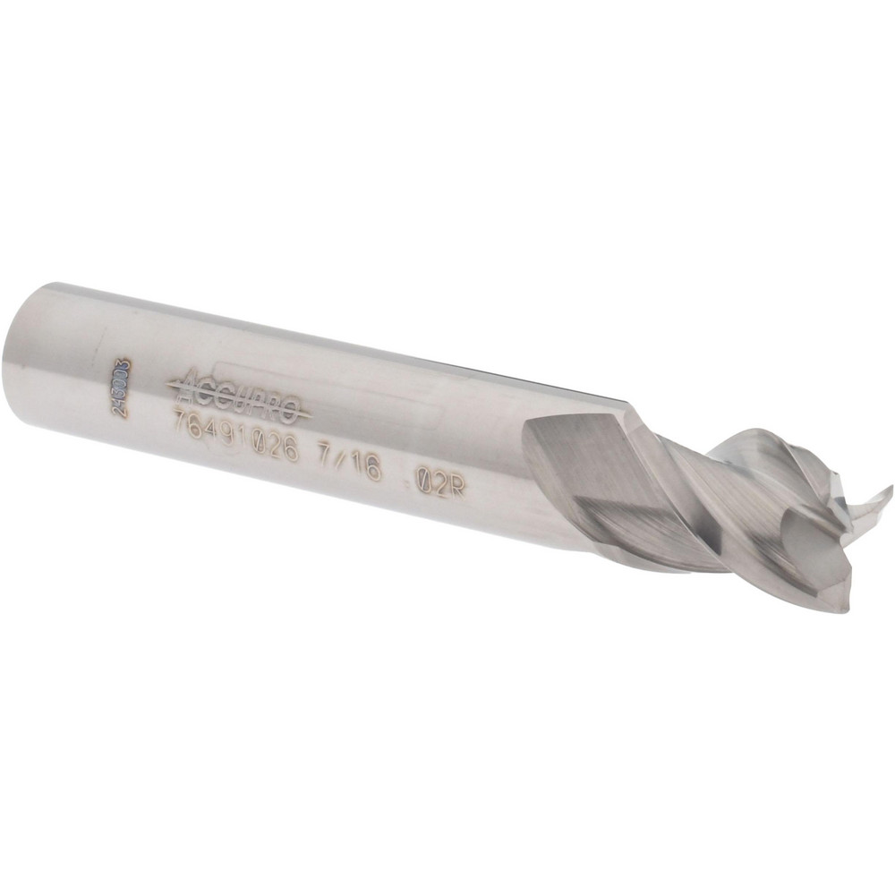 12179353 Corner Radius End Mill: 7/16" Dia, 9/16" LOC, 0.02" Radius, 3 Flutes, Solid Carbide  