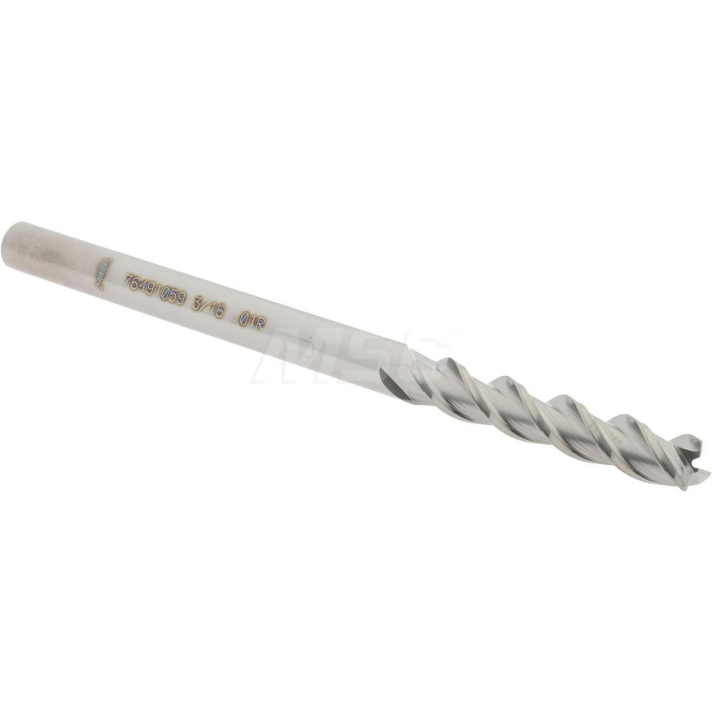 12179359 Corner Radius End Mill: 3/16" Dia, 1" LOC, 0.01" Radius, 3 Flutes, Solid Carbide  