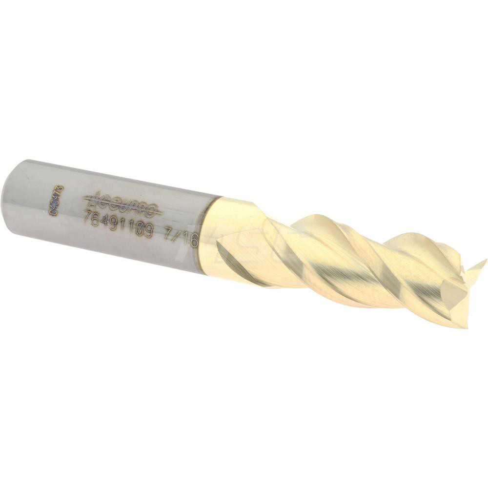 12179738 Square End Mill: 7/16 Dia, 1 LOC, 7/16 Shank Dia, 2-3/4 OAL, 3 Flutes, Solid Carbide  