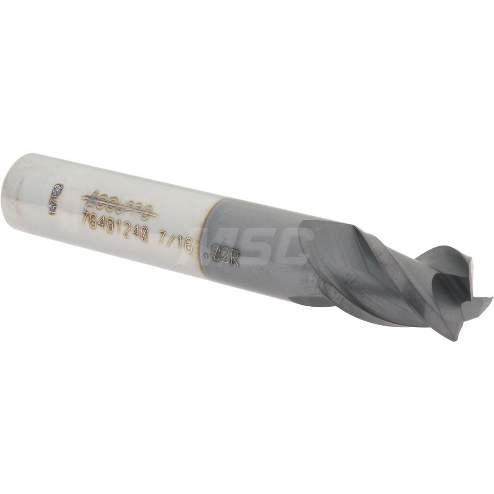 12179354 Corner Radius End Mill: 7/16" Dia, 9/16" LOC, 0.02" Radius, 3 Flutes, Solid Carbide  
