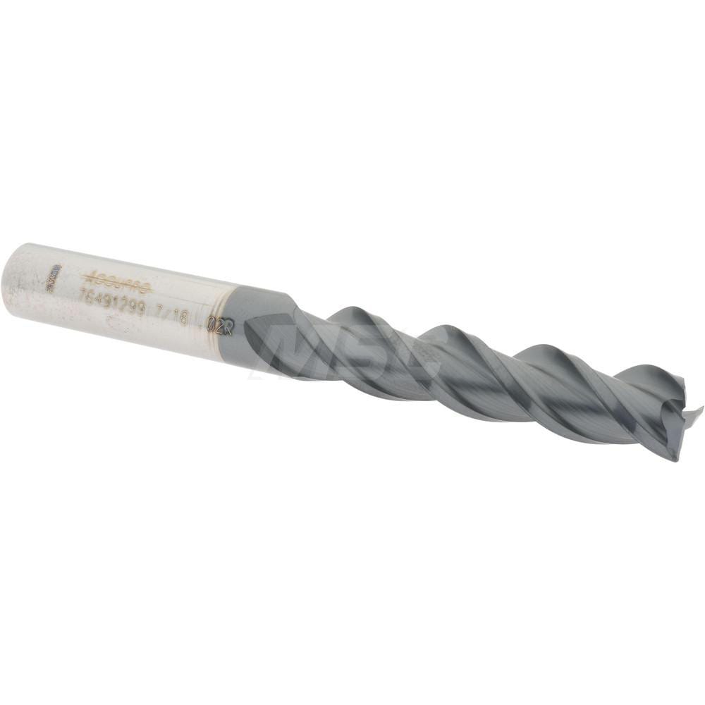 Accupro 12179368 Corner Radius End Mill: 7/16" Dia, 2" LOC, 0.02" Radius, 3 Flutes, Solid Carbide 