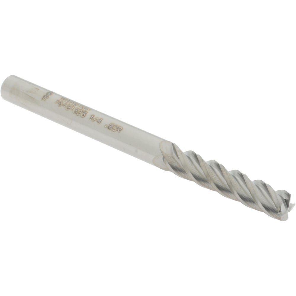 Accupro 12183000 Corner Radius End Mill: 1/4" Dia, 1-1/8" LOC, 0.02" Radius, 4 Flutes, Solid Carbide 