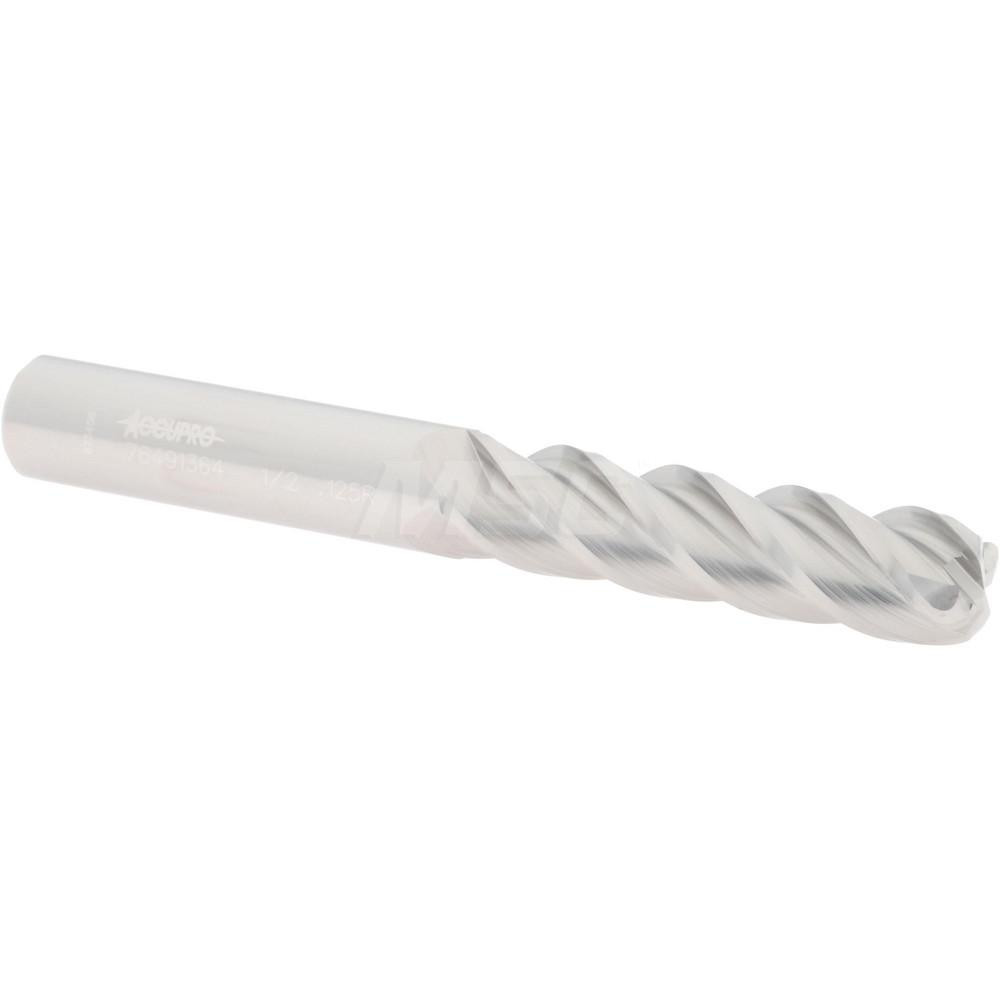 12183080 Corner Radius End Mill: 1/2" Dia, 2" LOC, 1/8" Radius, 4 Flutes, Solid Carbide  