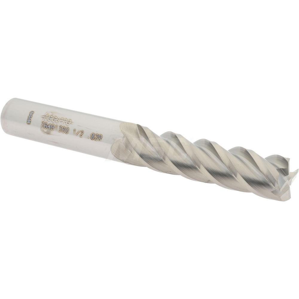 12183082 Corner Radius End Mill: 1/2" Dia, 2" LOC, 0.02" Radius, 4 Flutes, Solid Carbide  