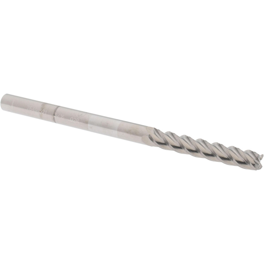 12183207 Corner Radius End Mill: 3/16" Dia, 1-1/8" LOC, 0.02" Radius, 4 Flutes, Solid Carbide  