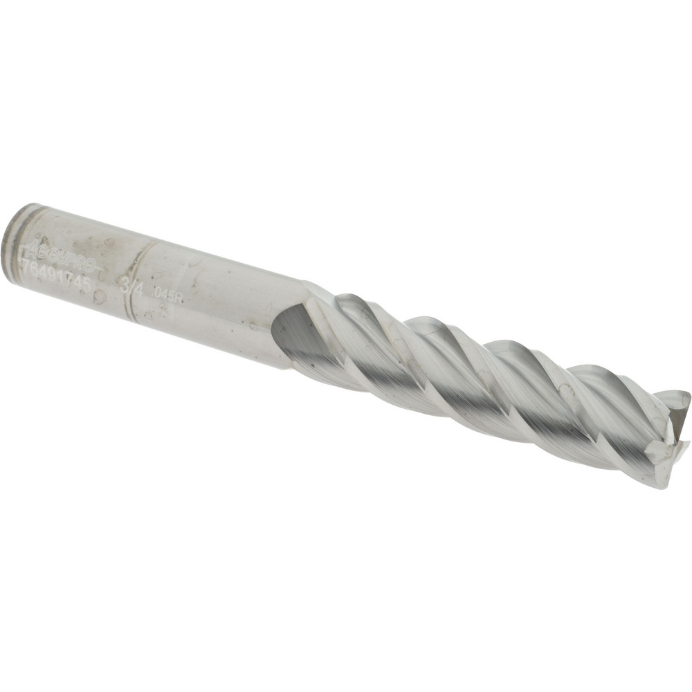 Accupro 12183369 Corner Radius End Mill: 3/4" Dia, 3" LOC, 0.045" Radius, 4 Flutes, Solid Carbide Image