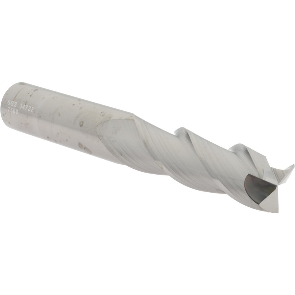 SGS 34722 Square End Mill: 3/4 Dia, 2-1/4 LOC, 3/4 Shank Dia, 5 OAL, 3 Flutes, Solid Carbide Image