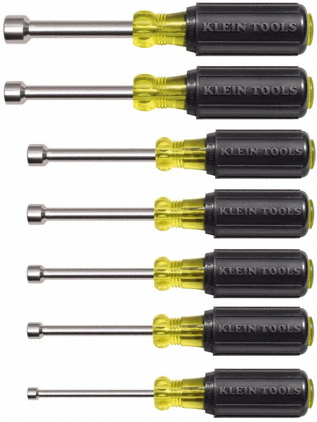 Klein Tools 7 Piece 3/16 to 1/2" Magnetic Tip Nutdriver Set - Hollow Shaft, Color Coded Handle | Part #631M