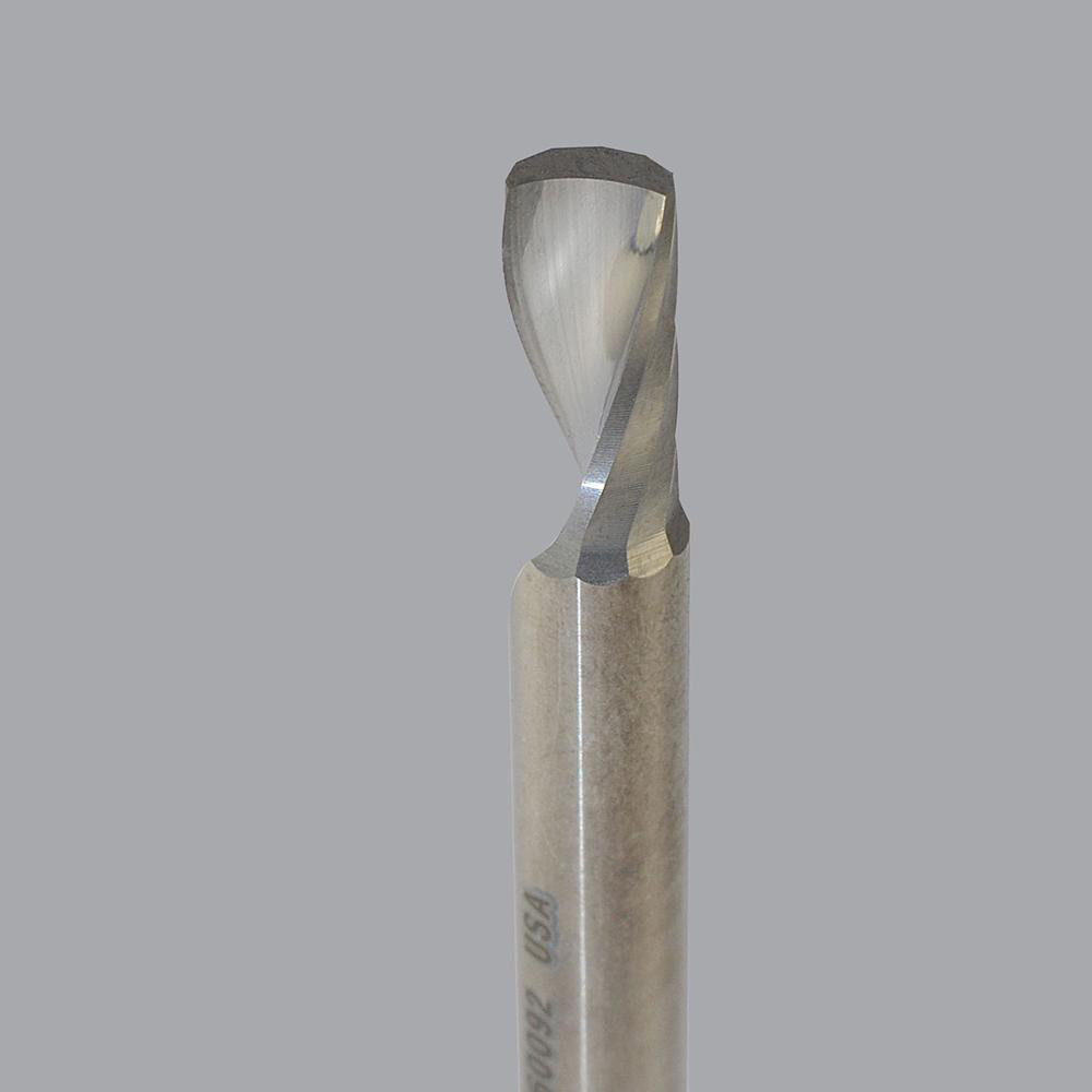 Spiral Router Bit: 3/16" Dia, 5/8" LOC, 3/16" Shank Dia, 1 Flute, Downcut - 2" OAL, Solid Carbide, Bright/Uncoated Finish, Right Hand Cut, Series 62-750