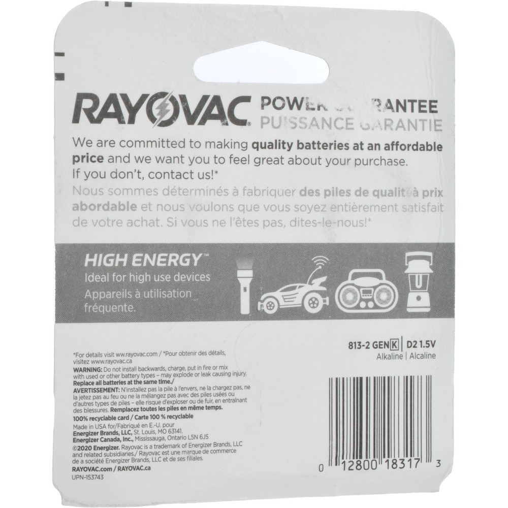 Ray O VAC 8132F Mercury Free Alkaline Batteries D