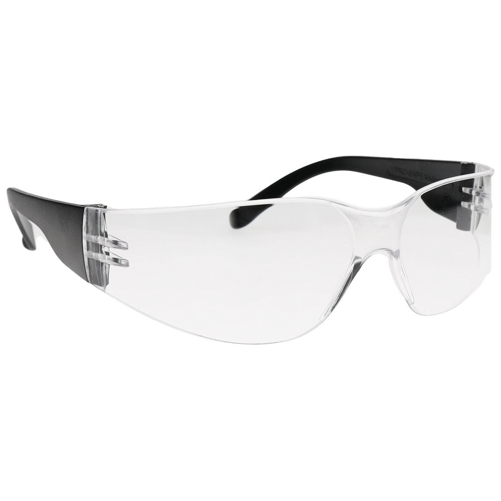 PRO-SAFE Safety Glasses: Scratch-Resistant, Polycarbonate, Clear Lenses, Frameless - Clear Frame, Non-Adjustable Temples, Series Mac 3, ANSI Z87.1+