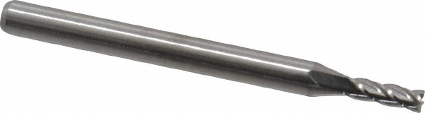 Square End Mill: 5/64'' Dia, 0.24'' LOC, 1/8'' Shank Dia, 1-1/2'' OAL, 4 Flutes, Solid Carbide