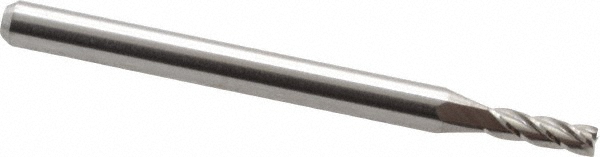 Square End Mill: 0.0787'' Dia, 0.2362'' LOC, 1-1/2'' OAL, 4 Flutes, Solid Carbide