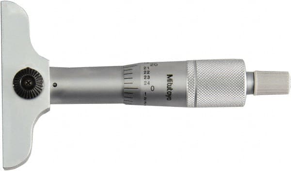 Mechanical Depth Micrometer: 1'' Range, 1 Rod, Satin Chrome Finish
