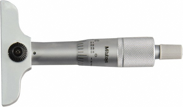Mechanical Depth Micrometer: 1'' Range, 1 Rod, Satin Chrome Finish - Ratchet Stop Thimble, 63'' Base Length