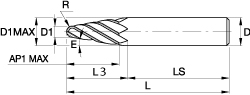 Kennametal 2627520 Tapered End Mill: 6 ° per Side, 0.236" Small Dia, 1.9843" LOC, 4 Flutes, Solid Carbide, Ball End Image