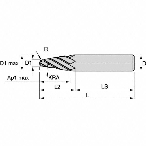 Kennametal Tapered End Mill 6 deg Angle per Side, 0.3150" Small Dia